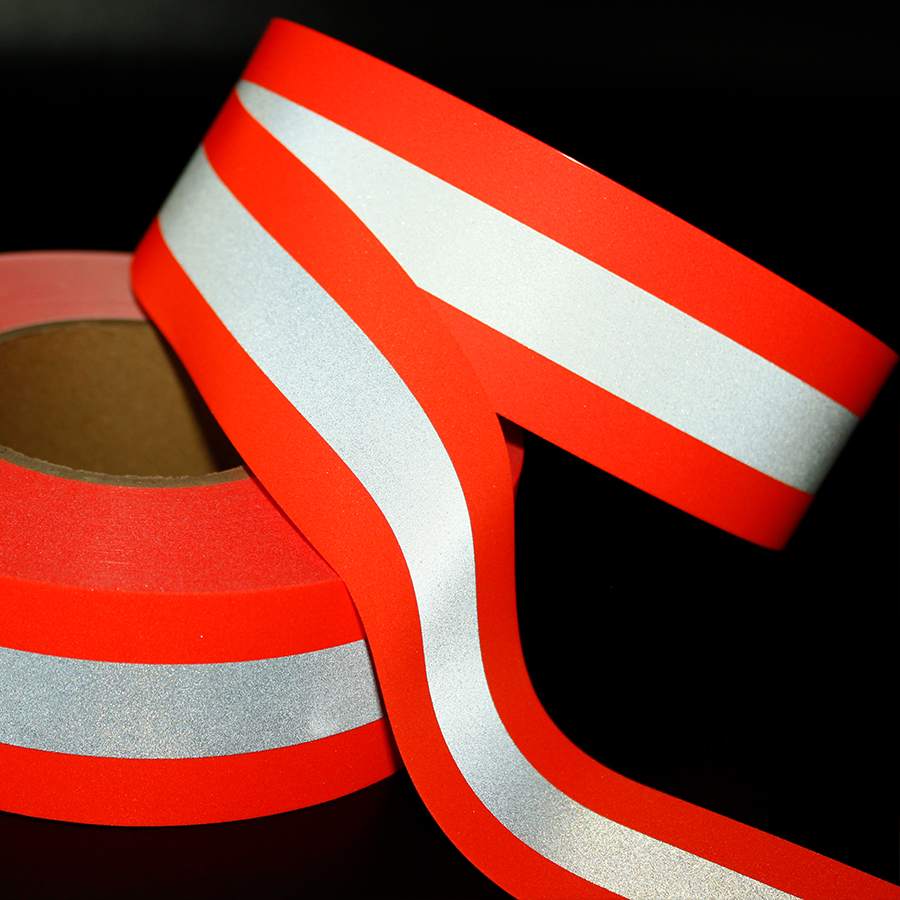MHR-5744 fluorescent orange FR reflective tape reflecting at night