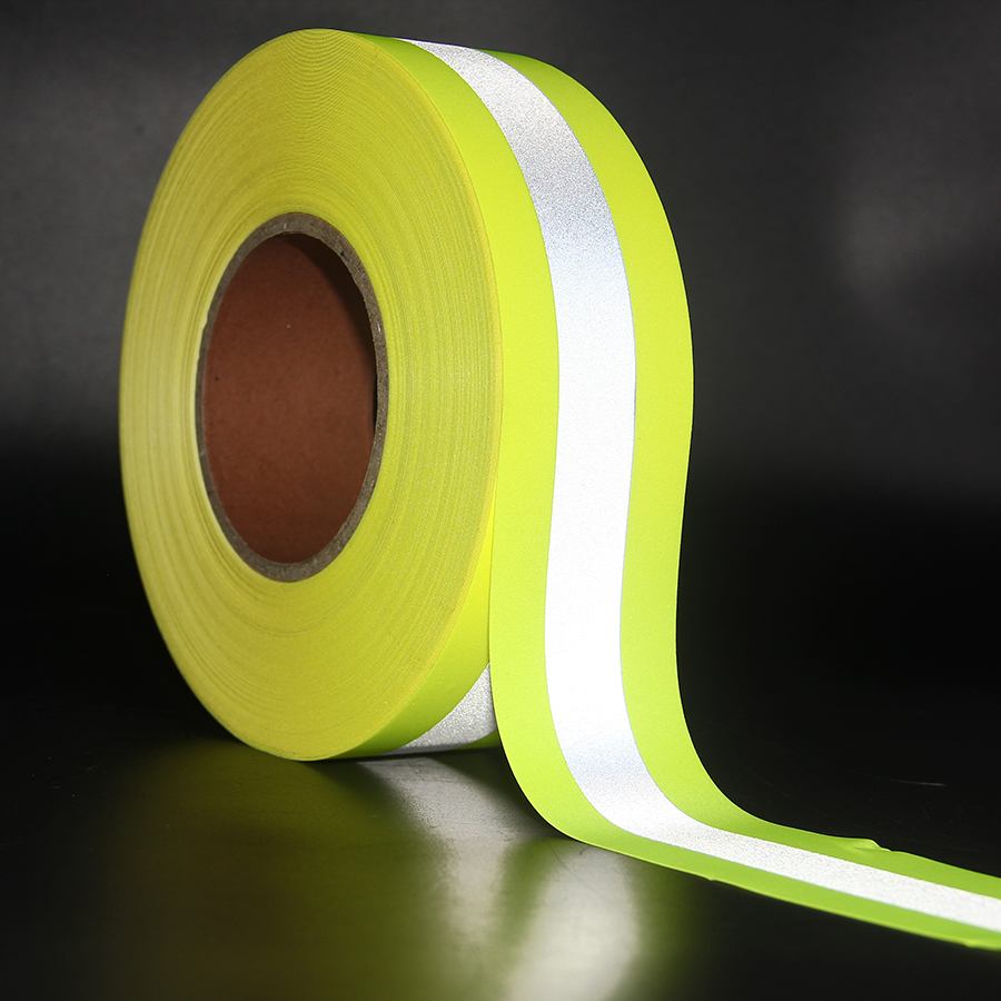 MHR-5743 fluorescent yellow FR reflective tape reflecting at night